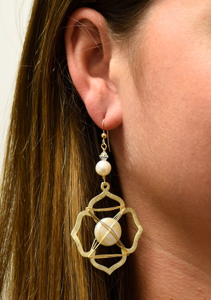 Caged Pearl Earrings in Gold
