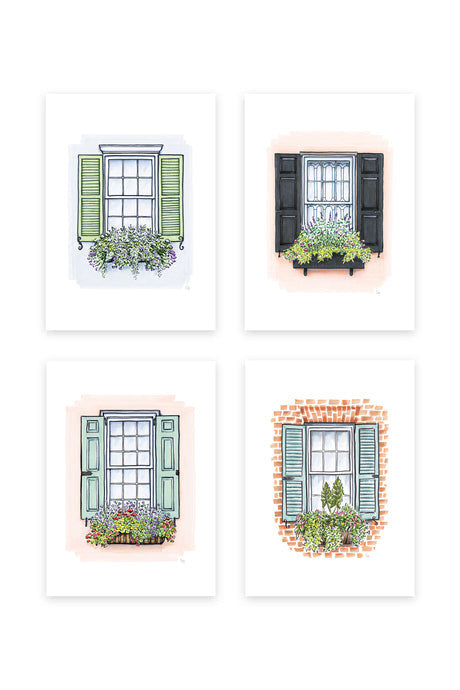 Greeting Card Set - Flower Boxes - Set of 8