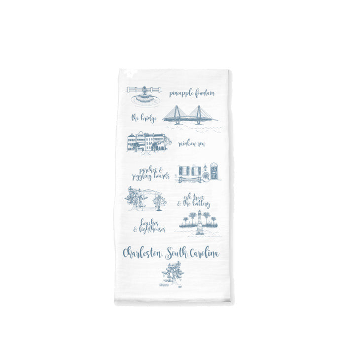 Landmarks of Charleston Tea Towel in Blue