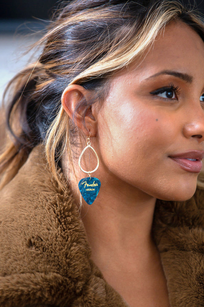 Guitar Pick Earrings in Teal