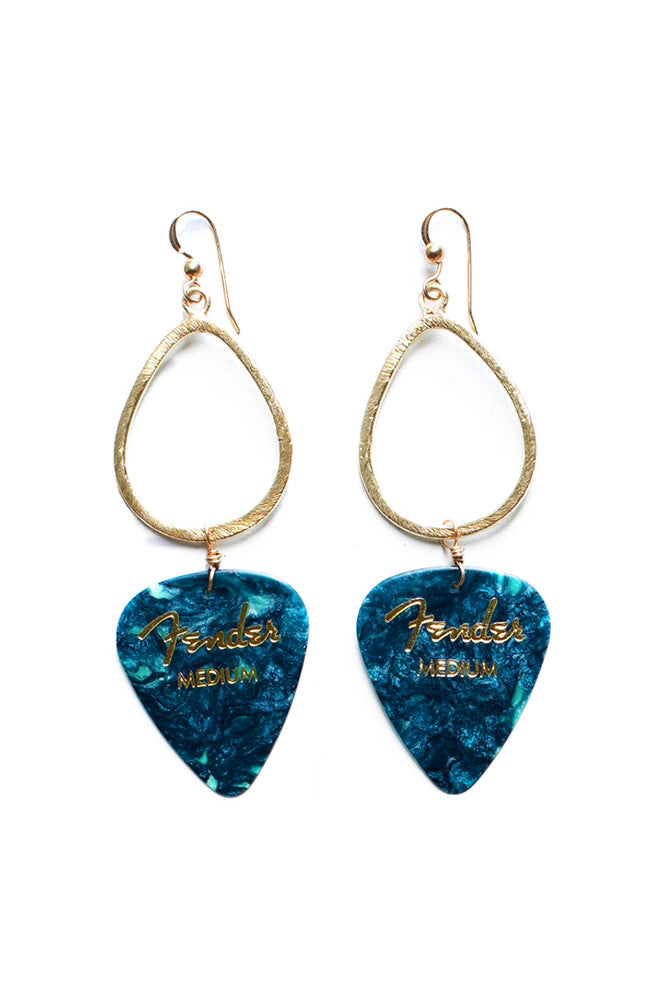 Guitar Pick Earrings in Teal