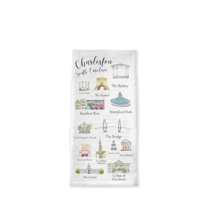 Landmarks of Charleston Tea Towel