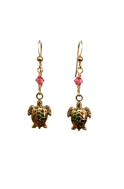 Golden Turtle Earrings- Pink