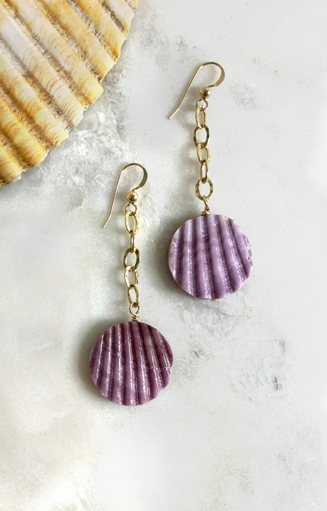 Scallop + Gold Chain Earrings in Purple
