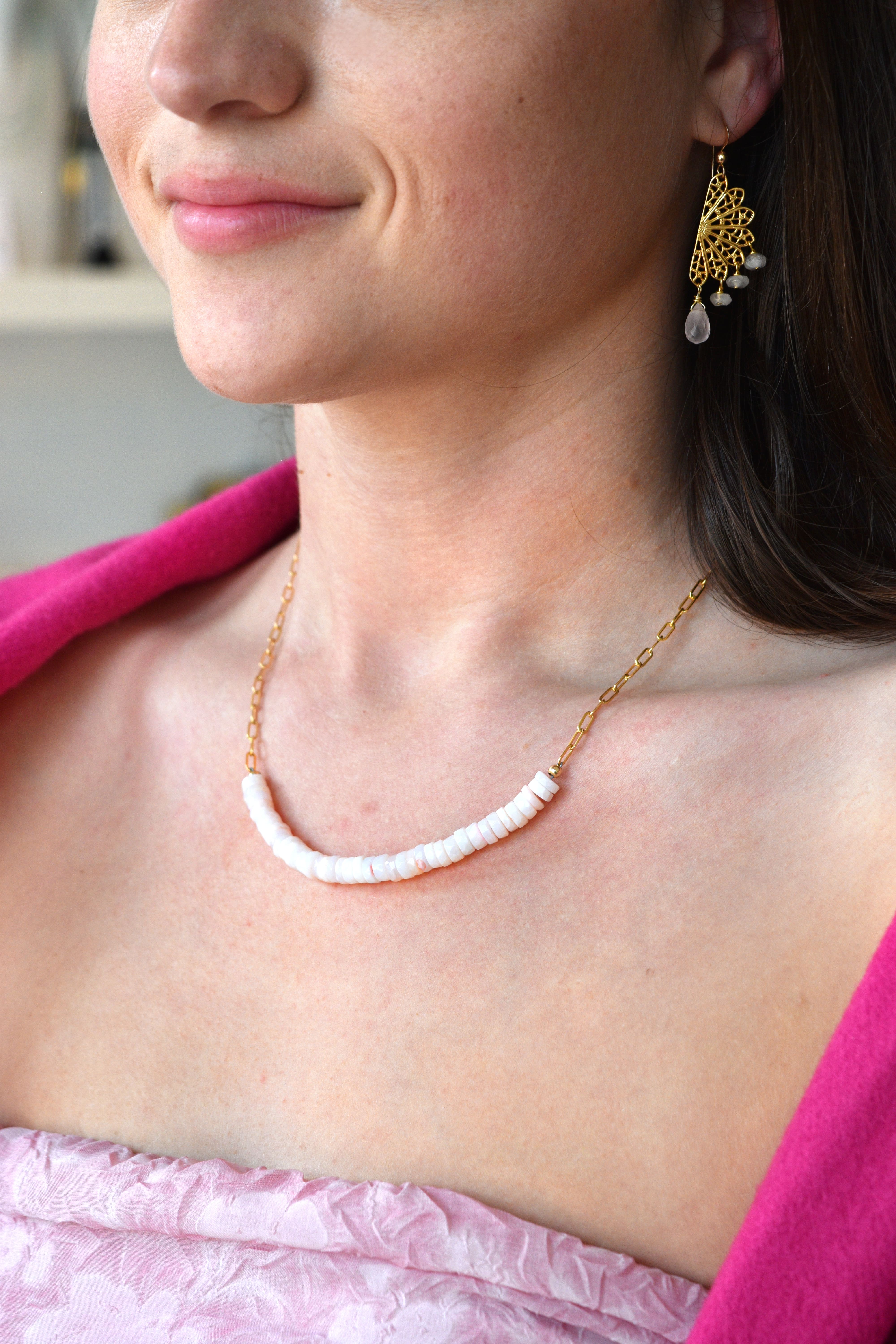 Bailee Necklace in Pink Peruvian Opal