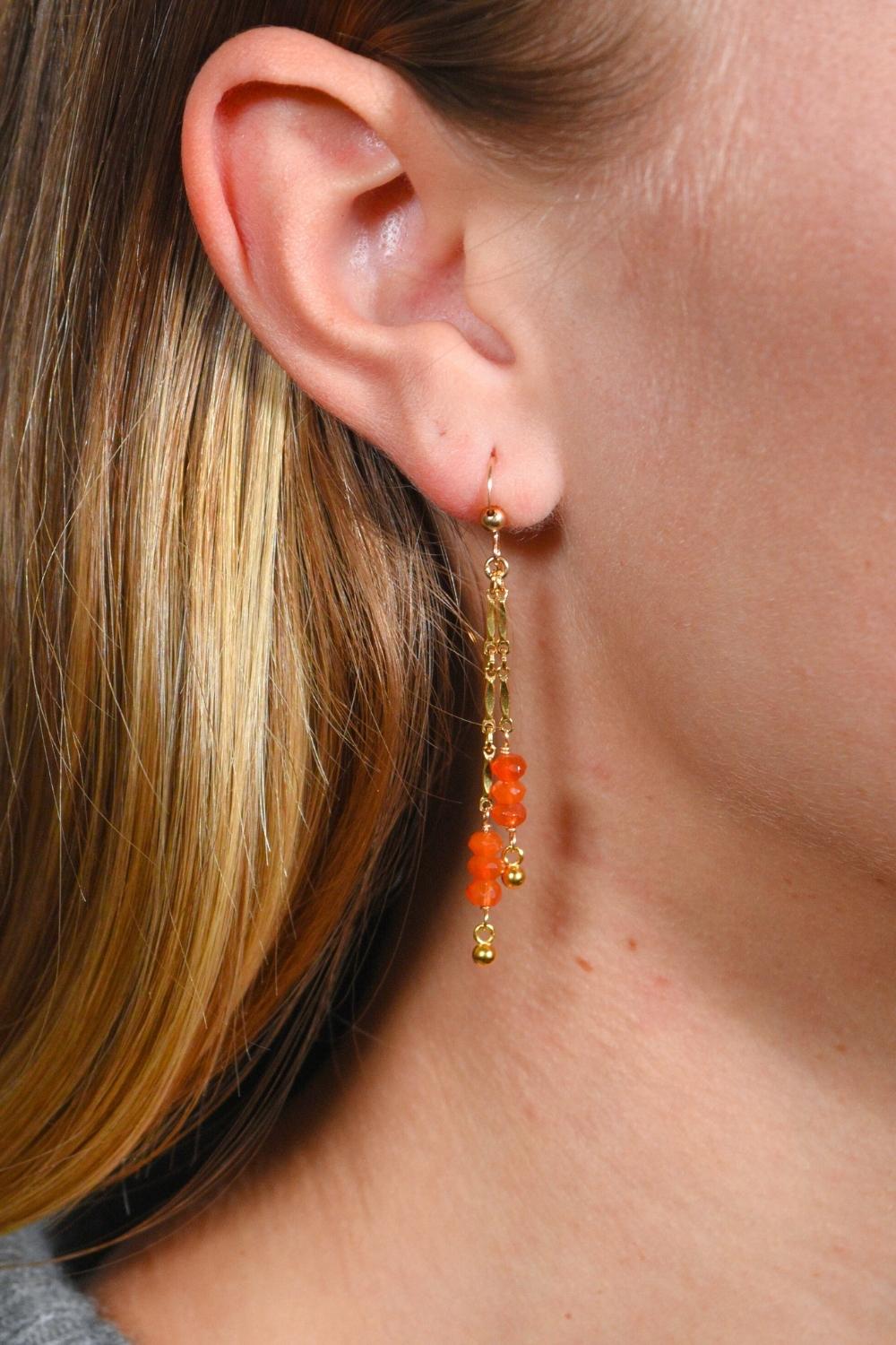 Beaded Bar Earrings in Carnelian