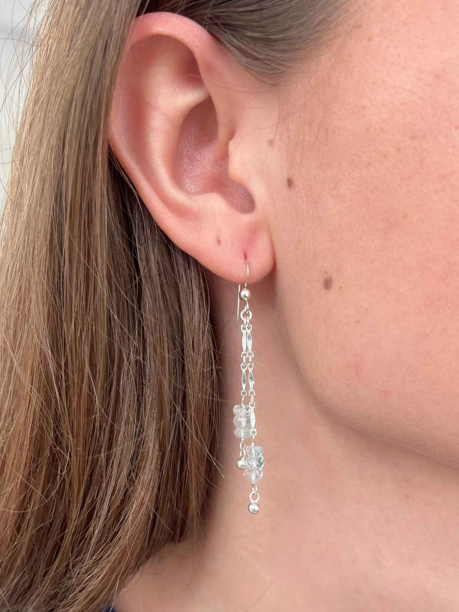 Beaded Bar Earrings in Aquamarine