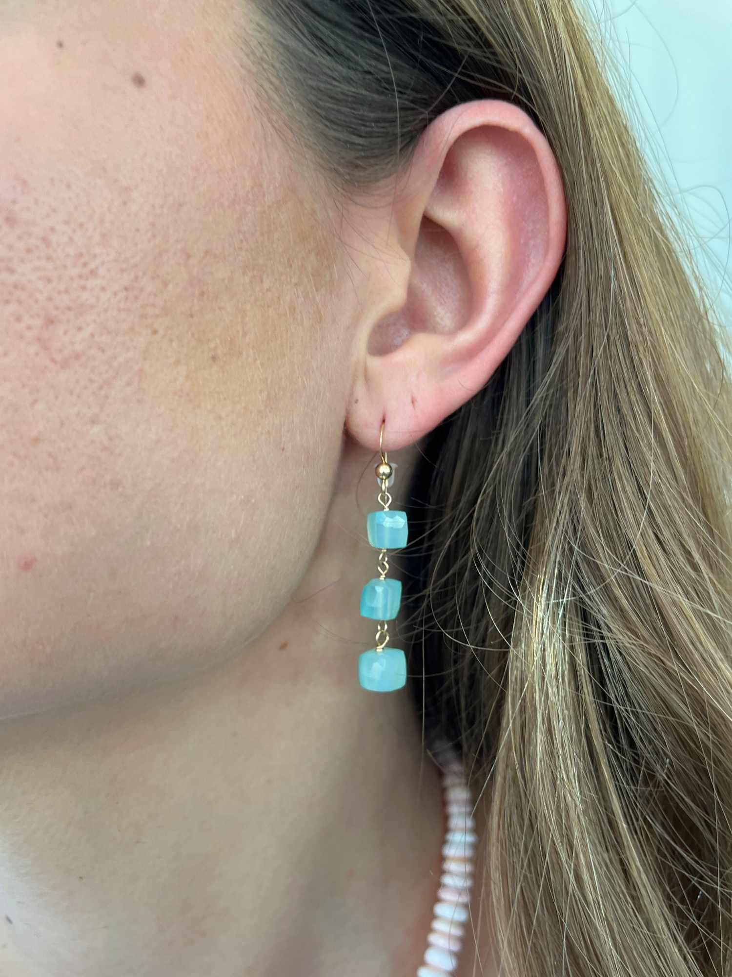 Cara Cube Earrings in Blue Chalcedony