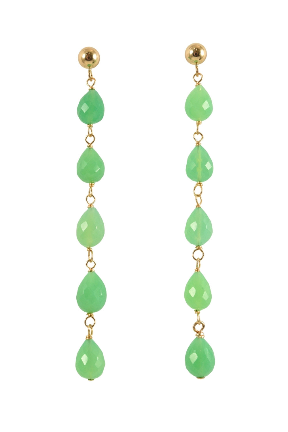 Pair of green chrysophase teardrop earrings with gold filled wire and gold filled earring posts
