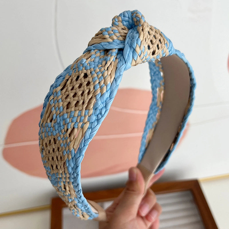 Coastal Woven Knot Headband in Blue 