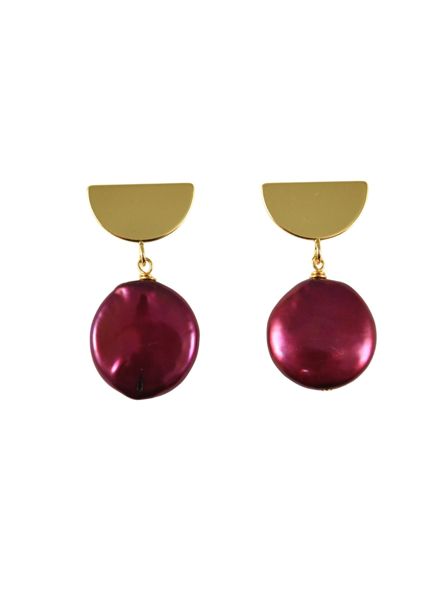 Cranberry Coin Pearl Earrings