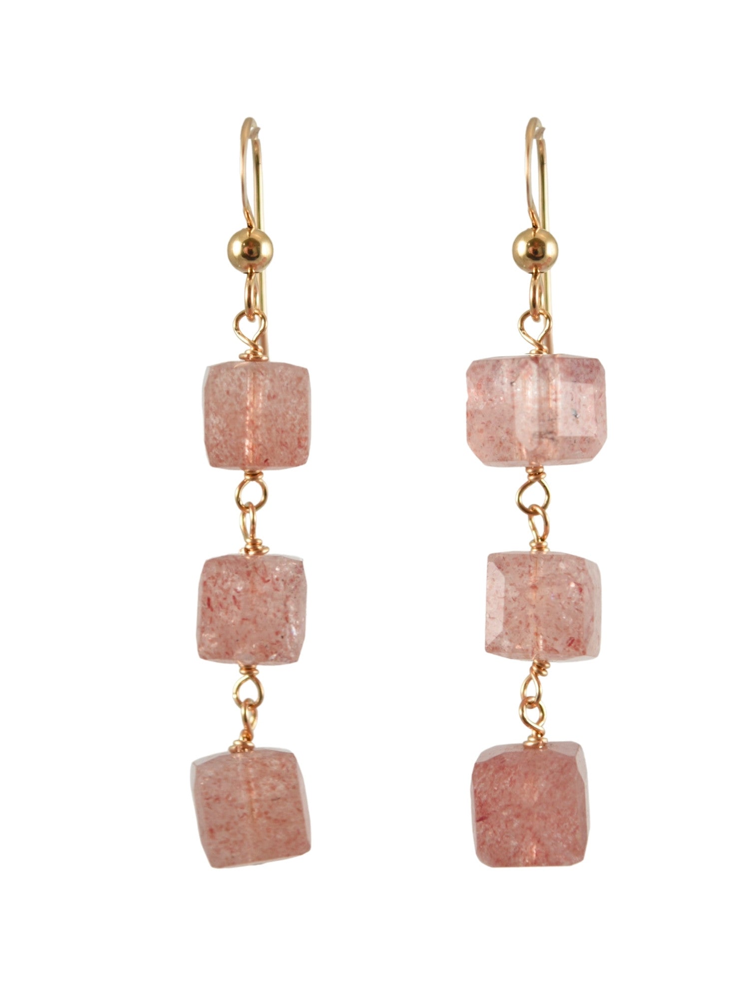 Cara Cube Earrings in Strawberry Quartz