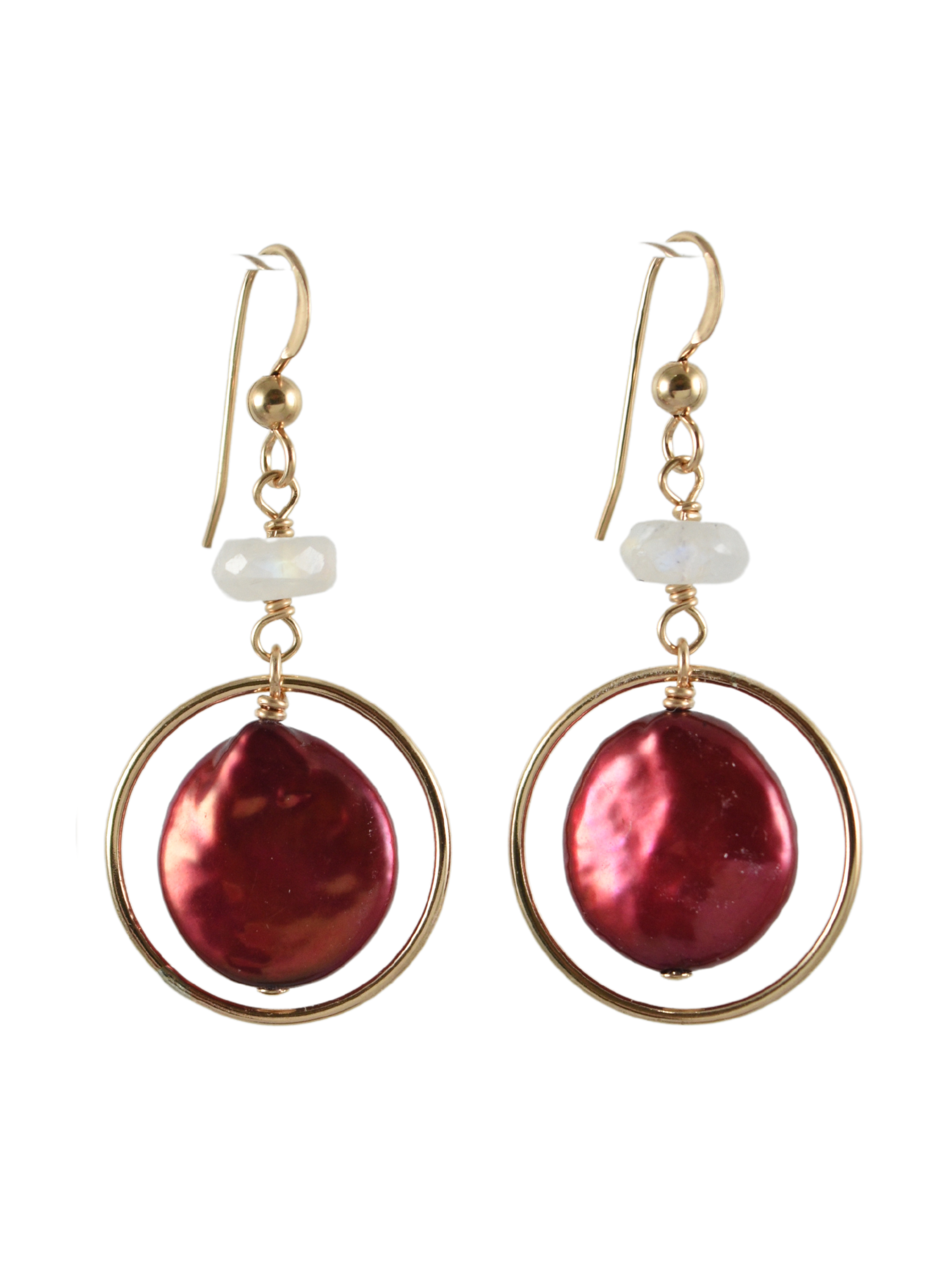 Deidre Hoop Earrings in Red Pearl