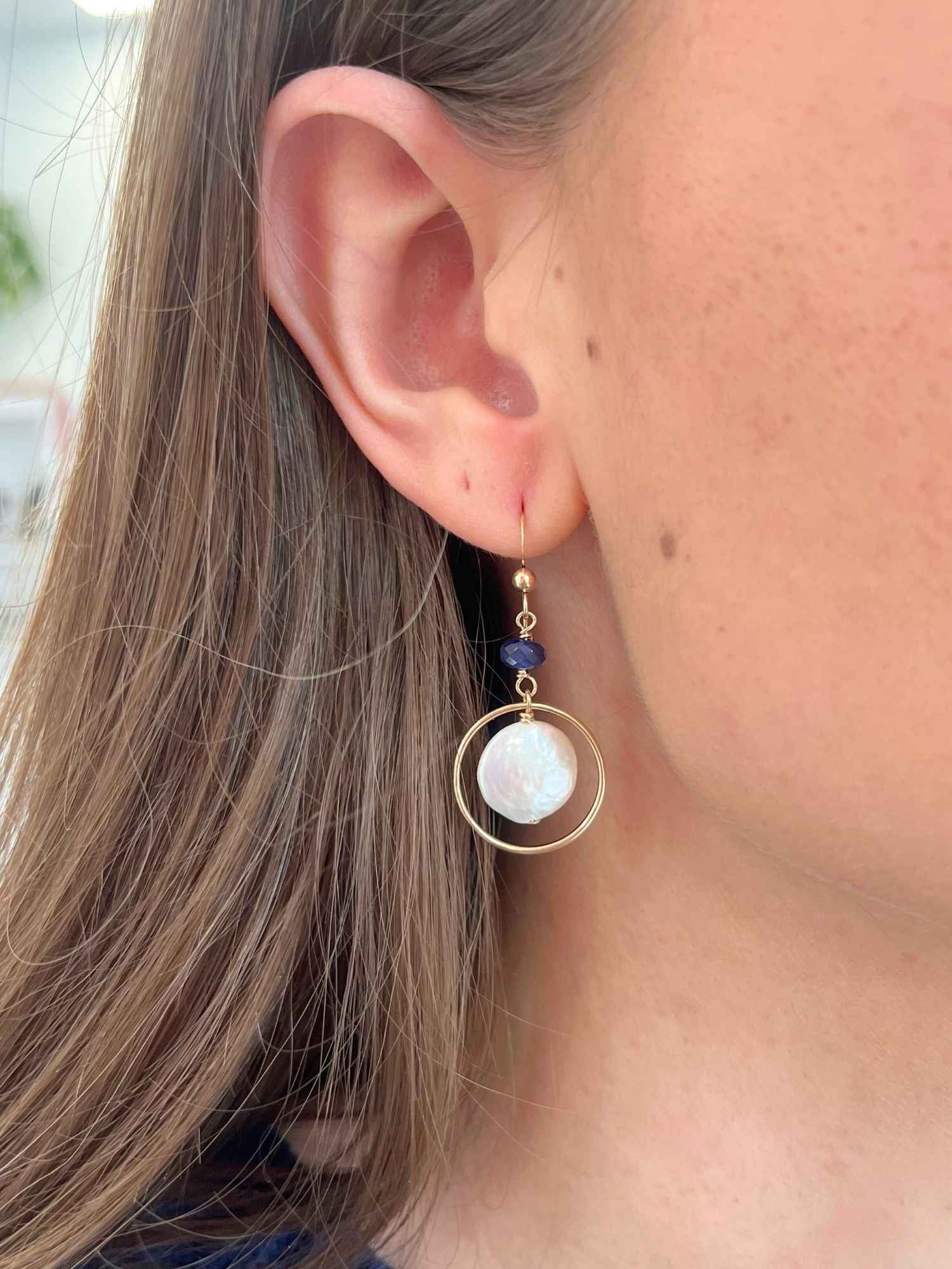 Deidre Hoop Earrings in Blue Sapphire