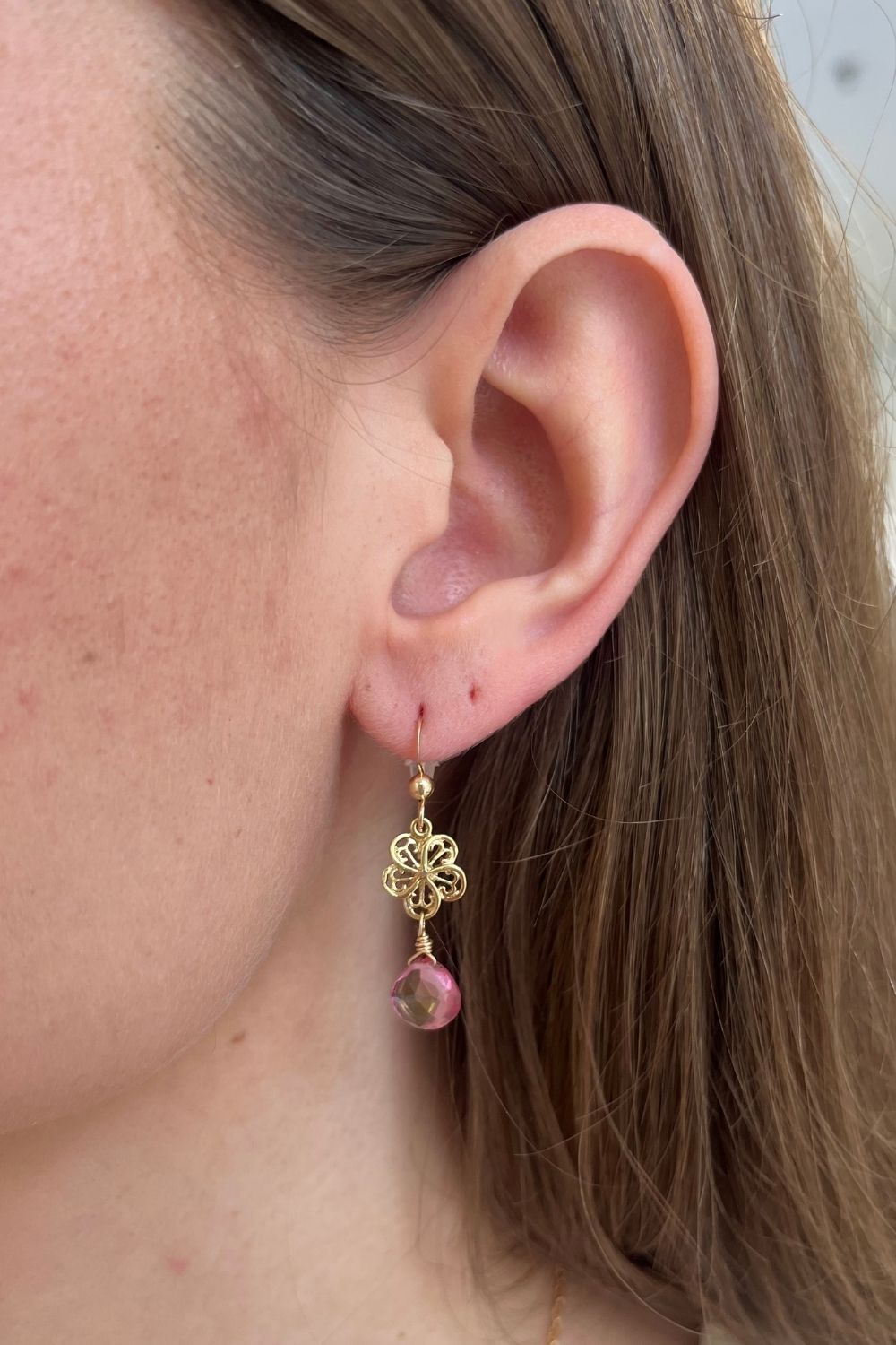 Filigree Fleur Earrings in Pink Tourmaline