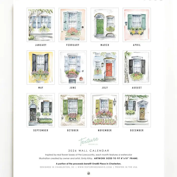 Flower Boxes of Charleston Wall Calendar 2026