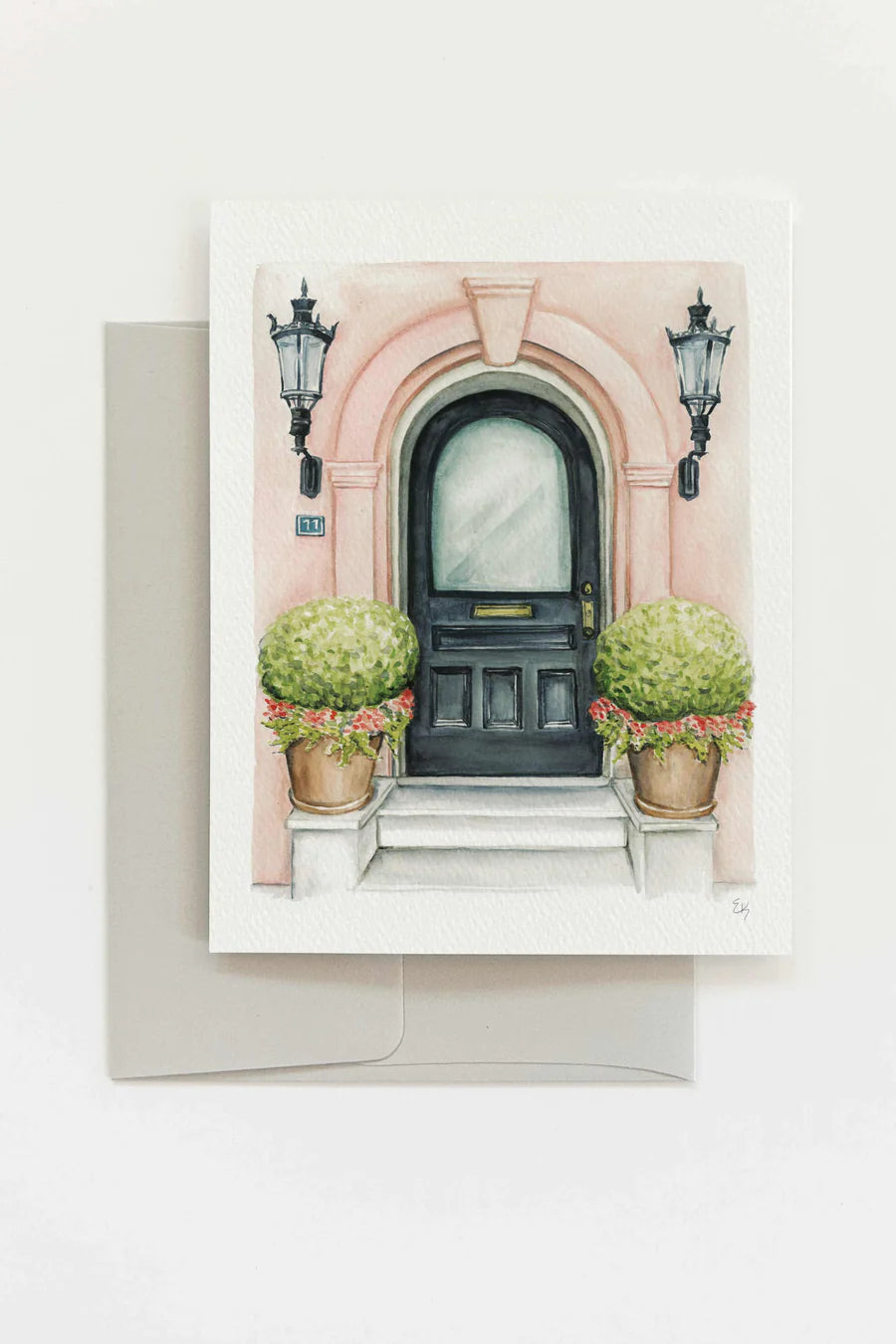 Arched Black Door Greeting Card