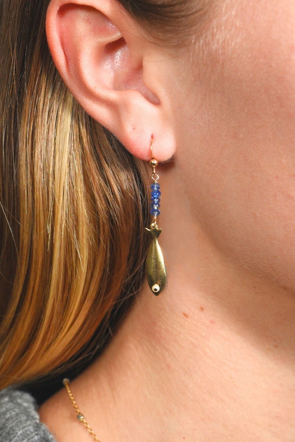 Golden Beaded Fish Earrings