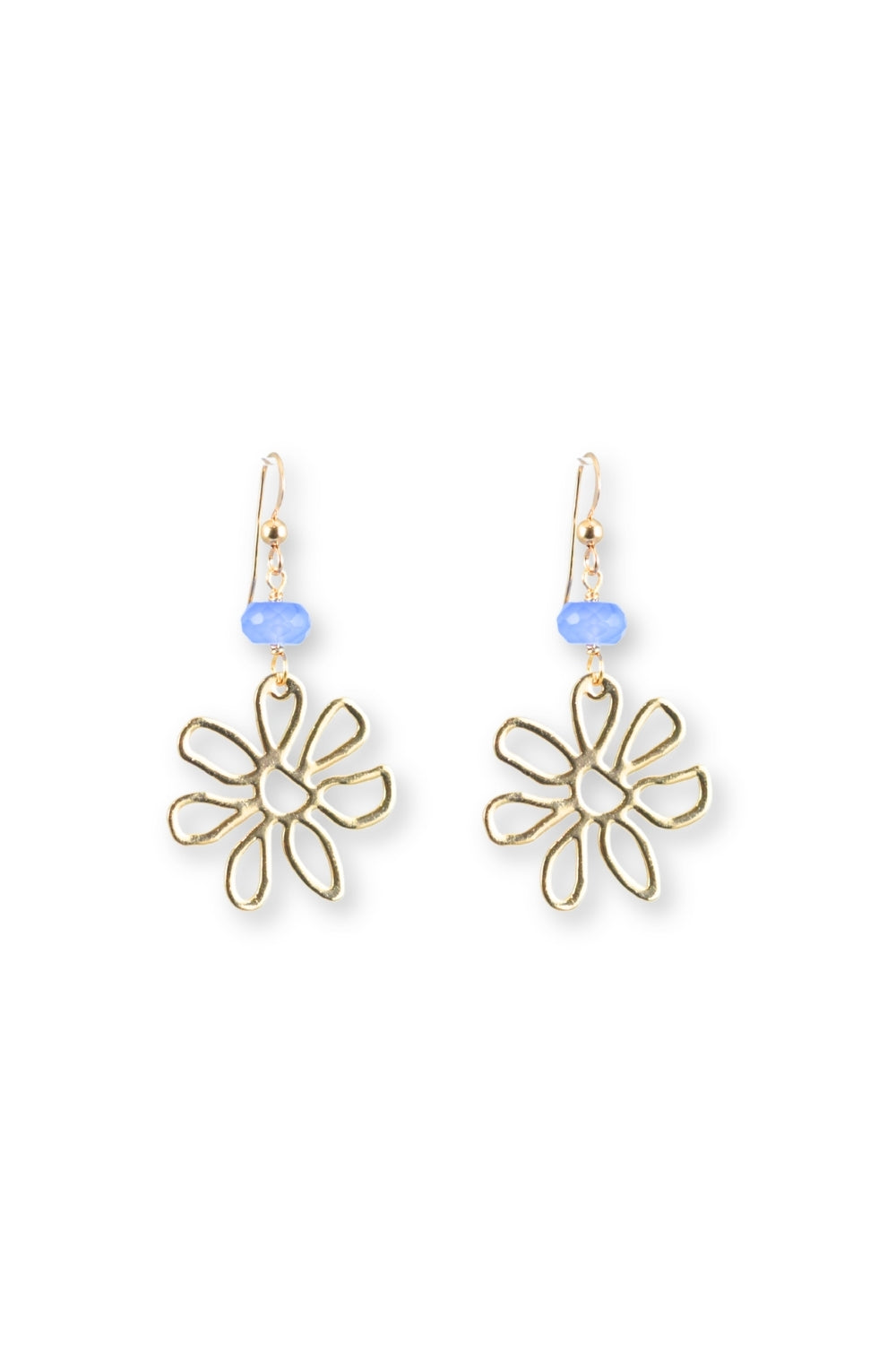 Golden Daisy Earrings in Blue Chalcedony