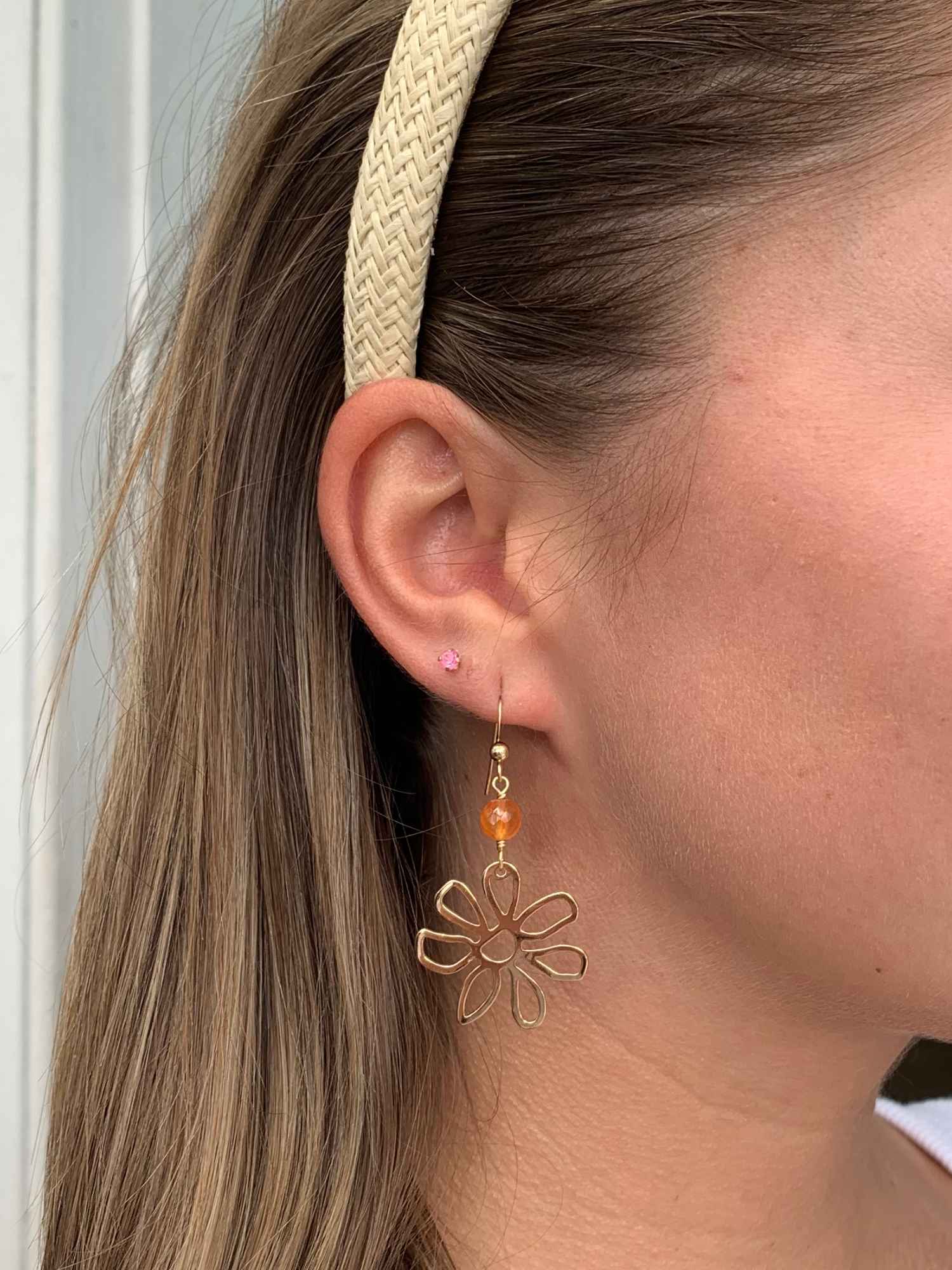 Golden Daisy Earrings in Carnelian