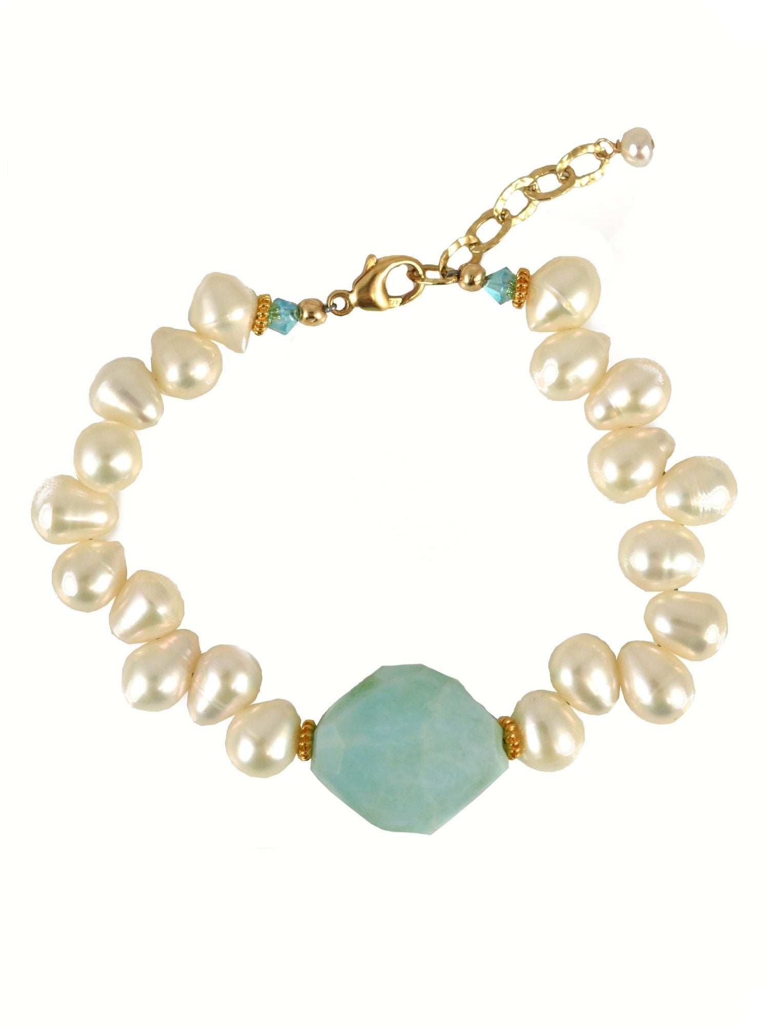 Grace Bracelet with Blue Peruvian Opal in White Pearl 