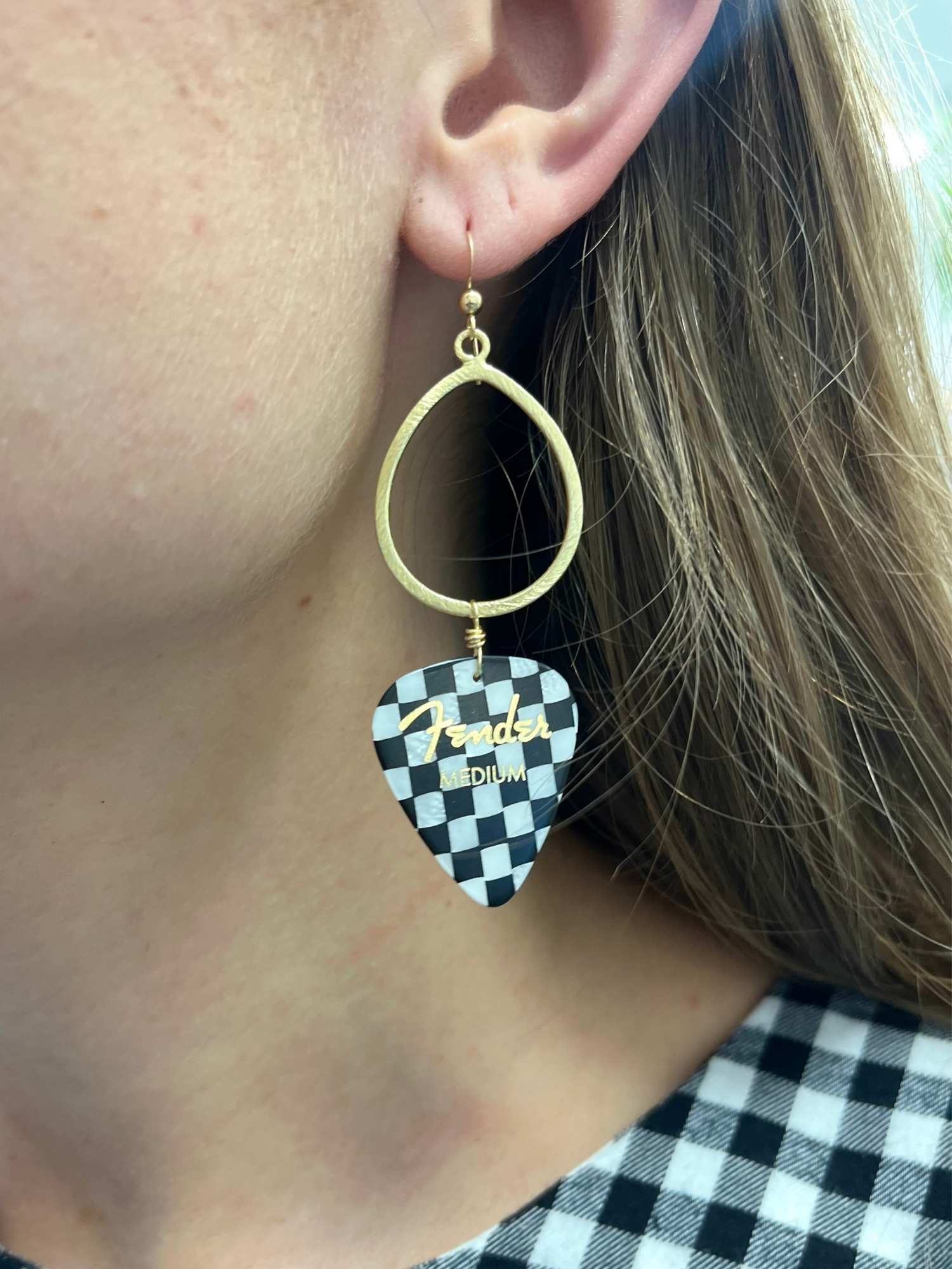 Guitar Pick Earrings in Black and White