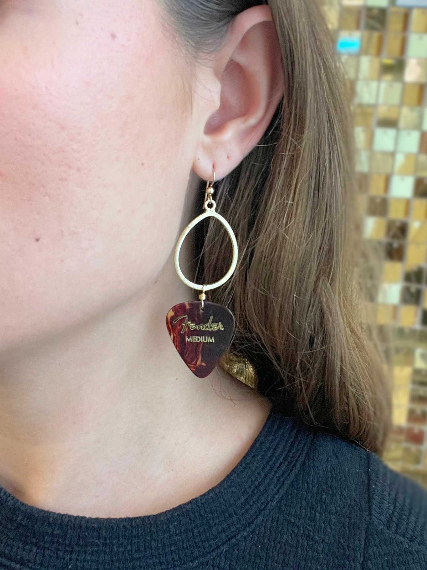 Guitar Pick Earrings in Tortoise Shell 