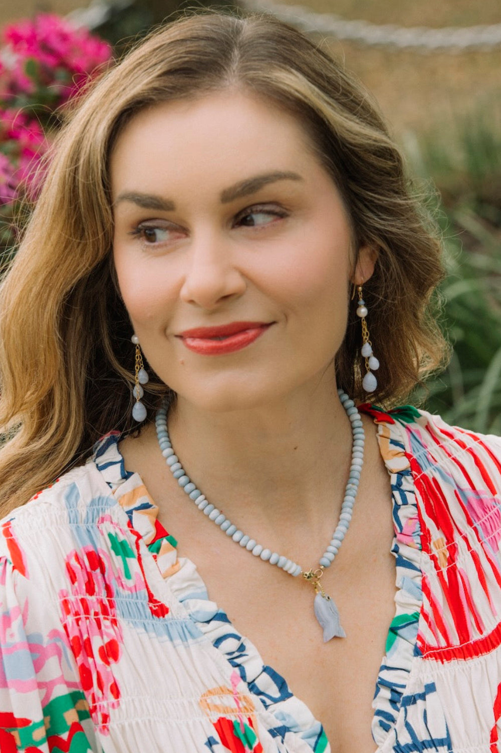 Blue Lace Agate Fish Necklace