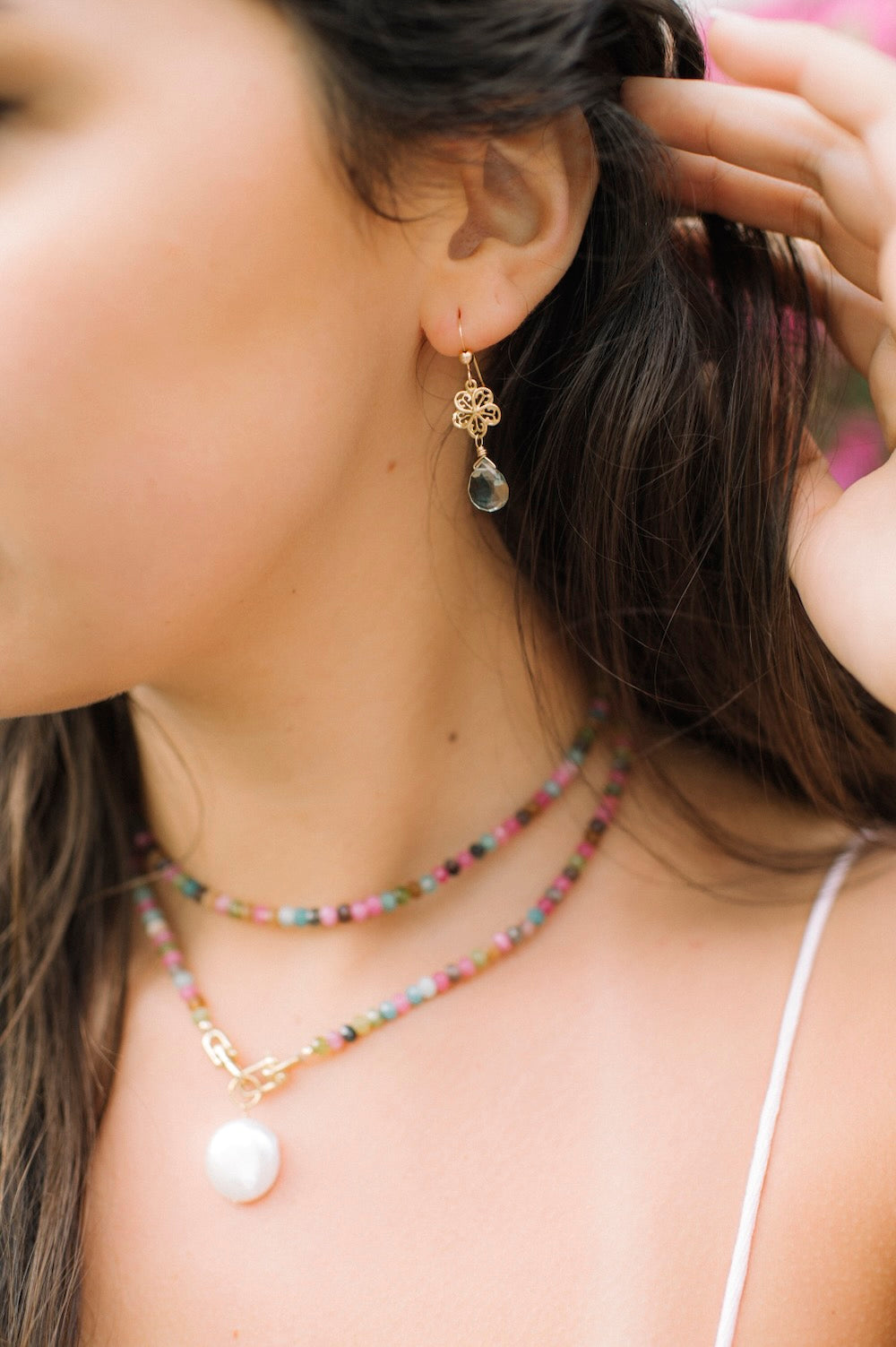 Filigree Fleur Earrings in Green Quartz