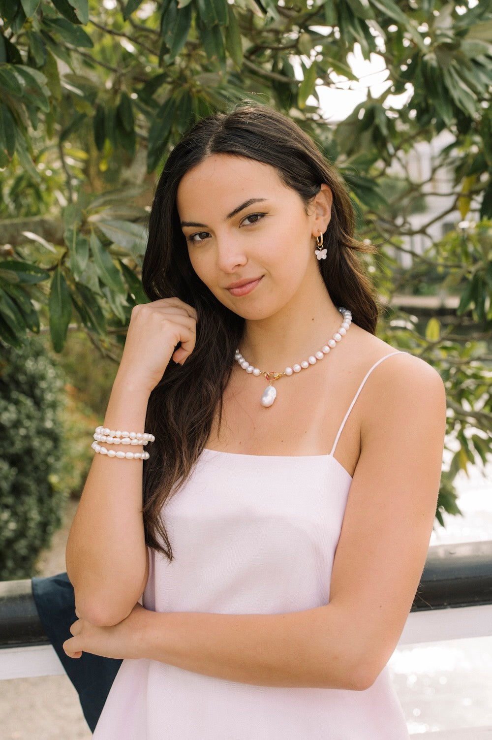 Pearl Confetti Necklace in Pink