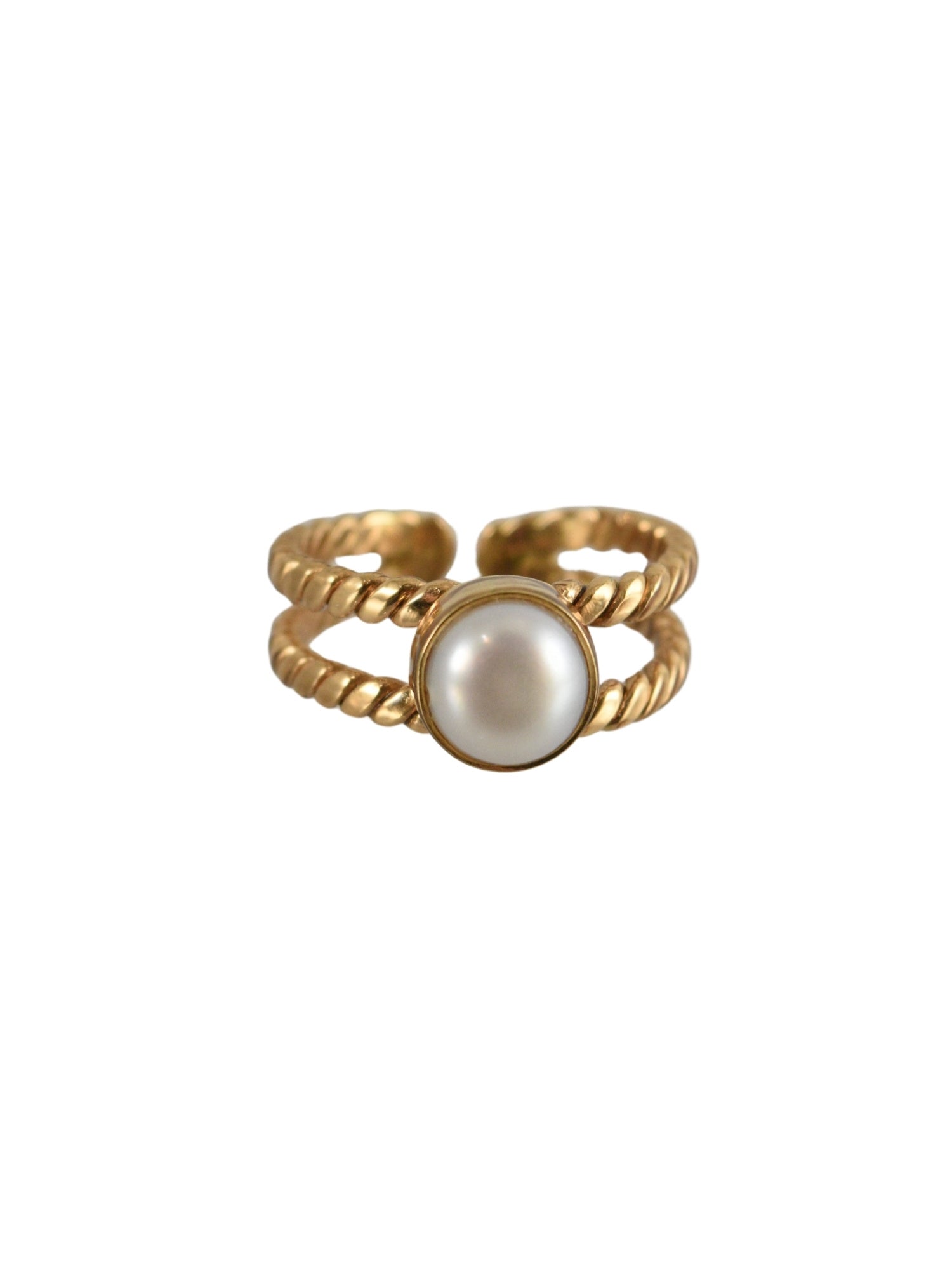 Island Pearl Double Band Adjustable Ring