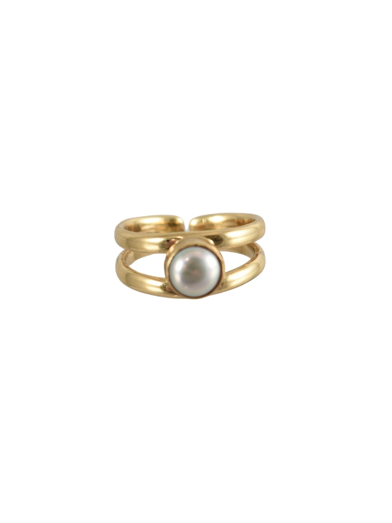 Island Pearl Double Band Adjustable Ring