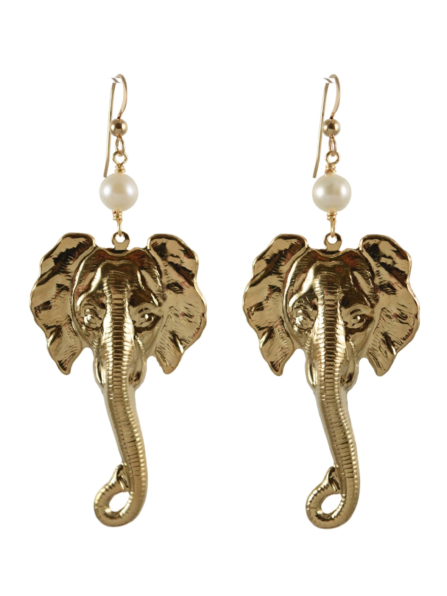 Lucky Elephant Earrings in White Pearl 