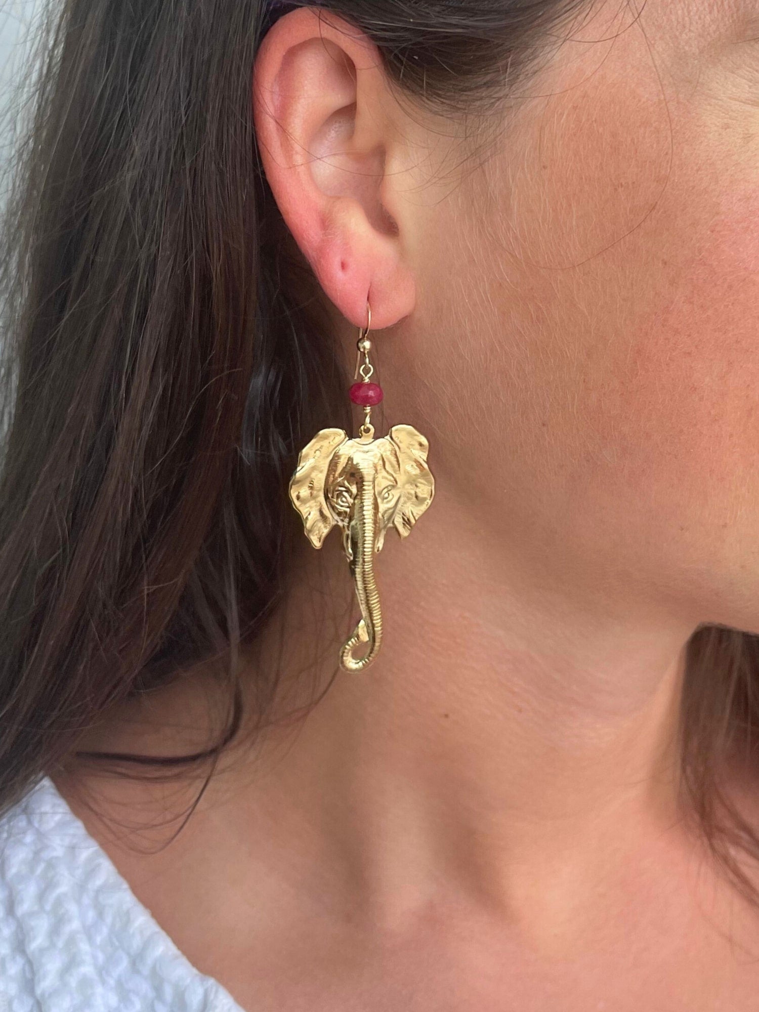 Lucky Elephant Earrings in Red Jasper