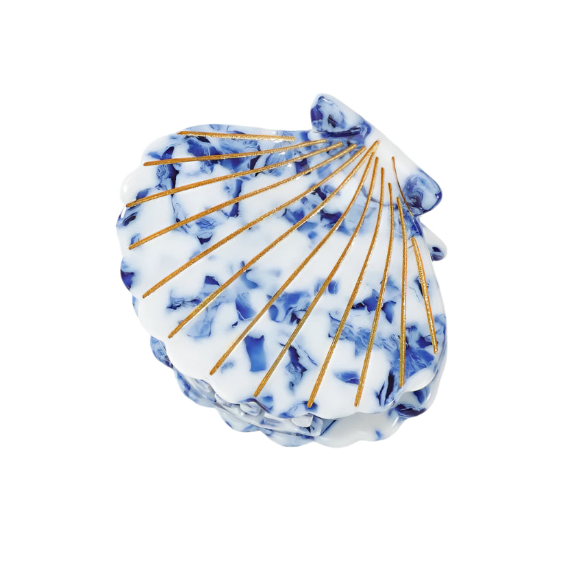 Mini Scallop Shell Claw Clip in Chinoiserie 
