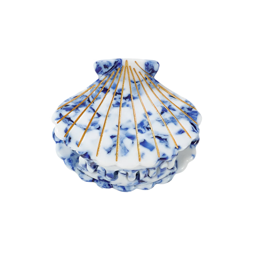 Mini Scallop Shell Claw Clip in Chinoiserie 