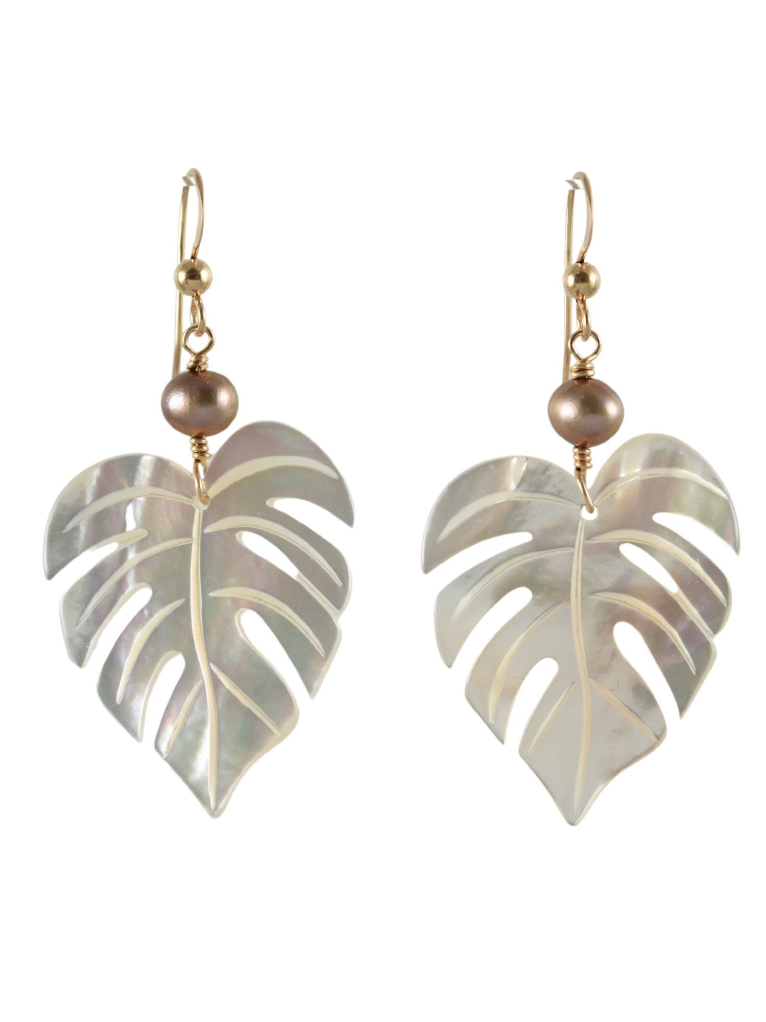 Monstera Leaf Earrings with Pearl 