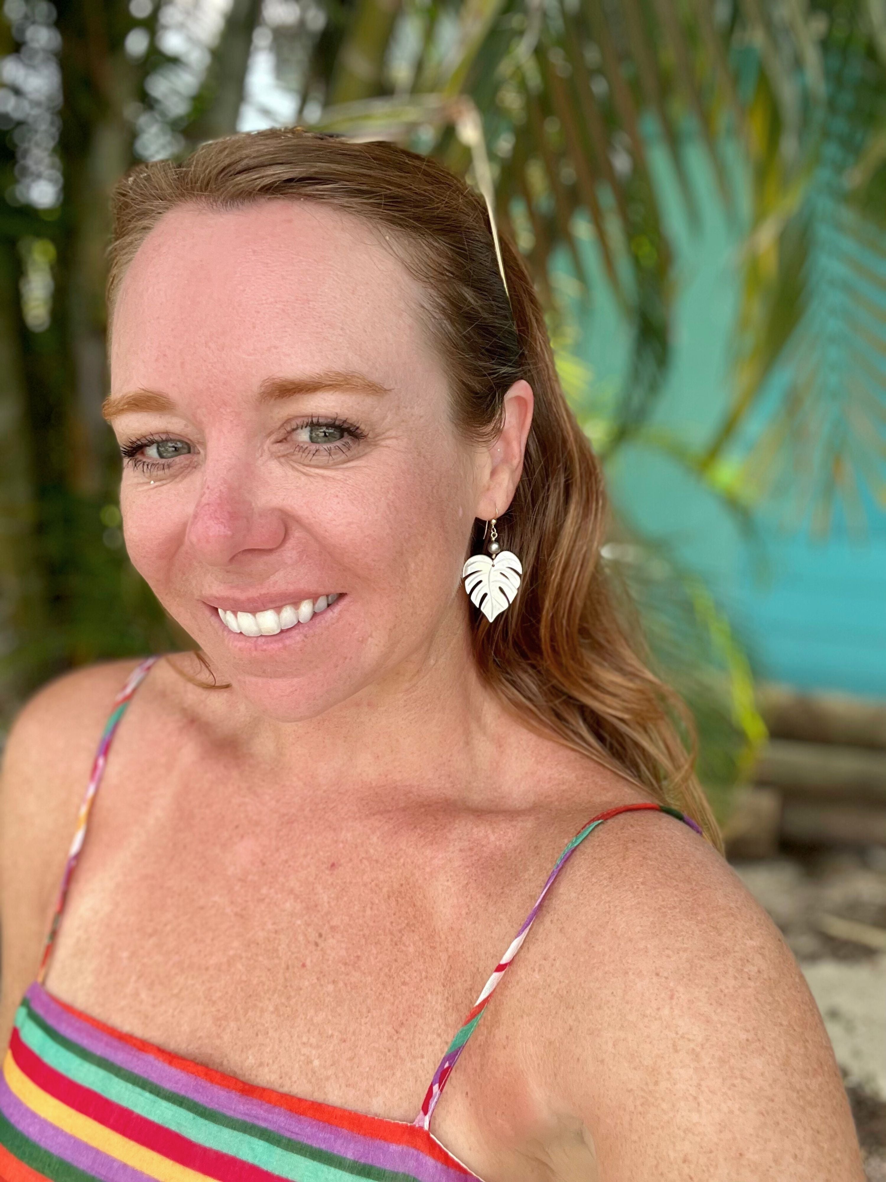 Monstera Leaf Earrings With Pearls