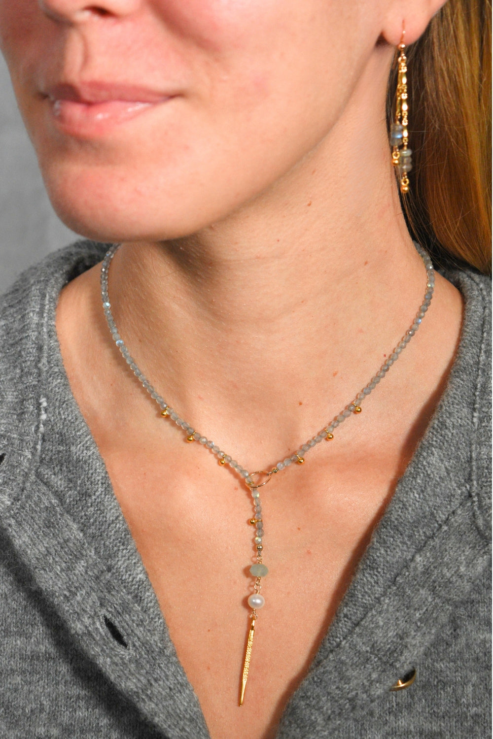 Thread The Needle Necklace in Labradorite