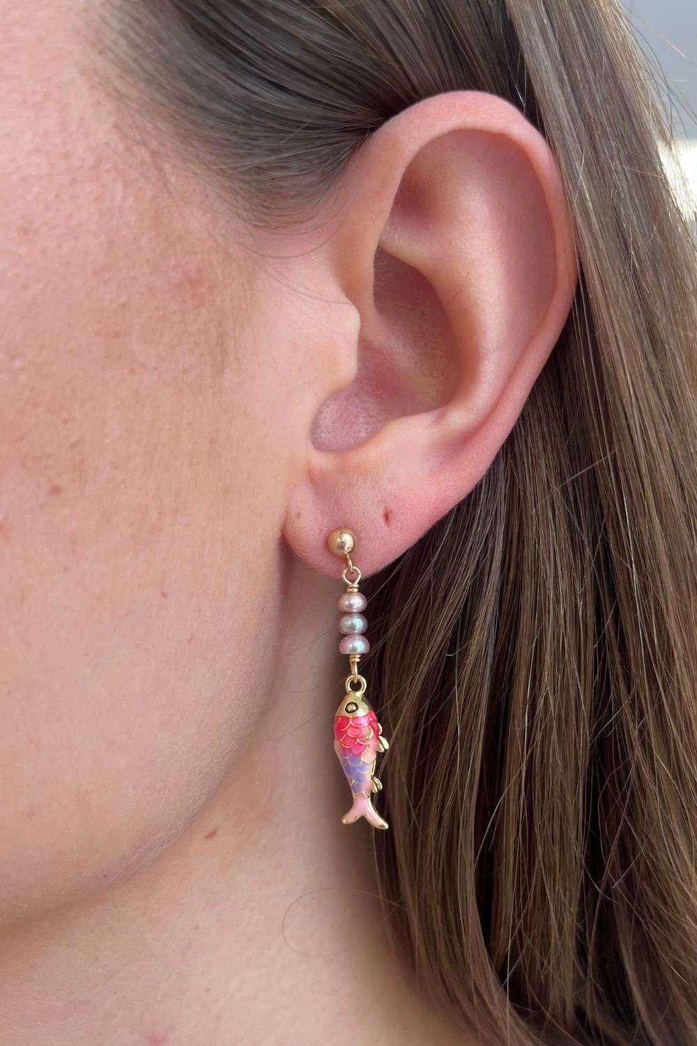Painted Fish Earrings in Pink Pearl