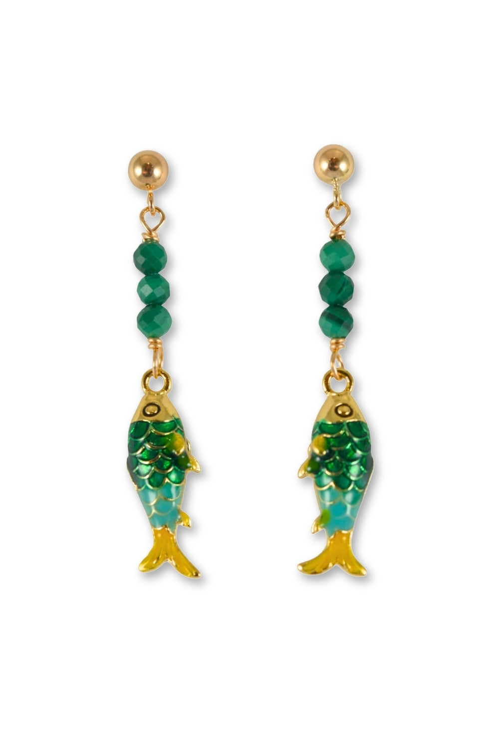 Painted Fish Earrings in Malachite