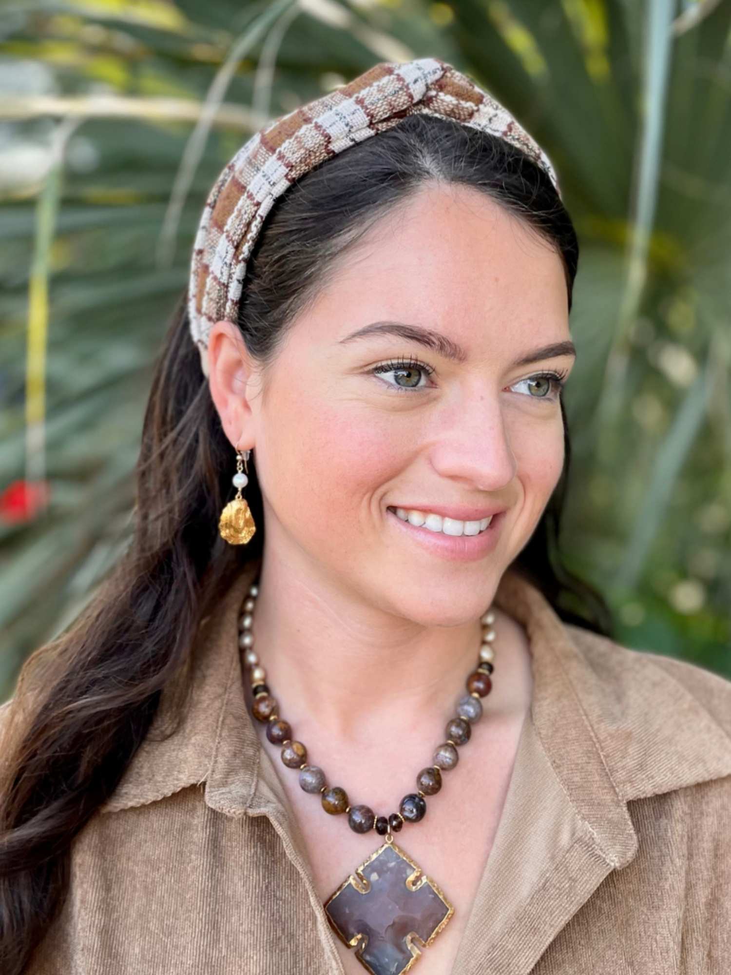 Plaid Headband in Light Brown 