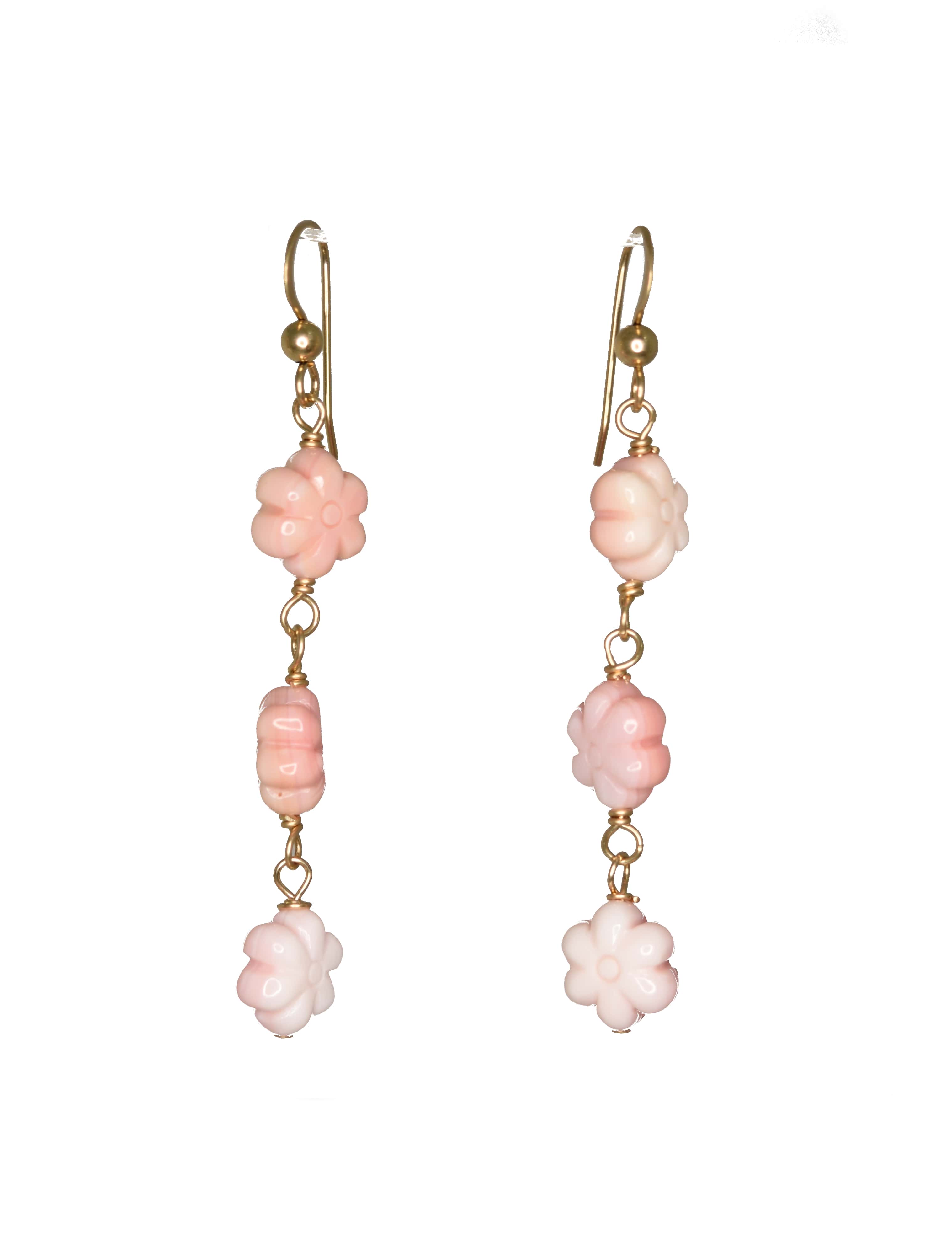 Earrings, with pink Andenopal & selling Rose, Preciosa Rocailles