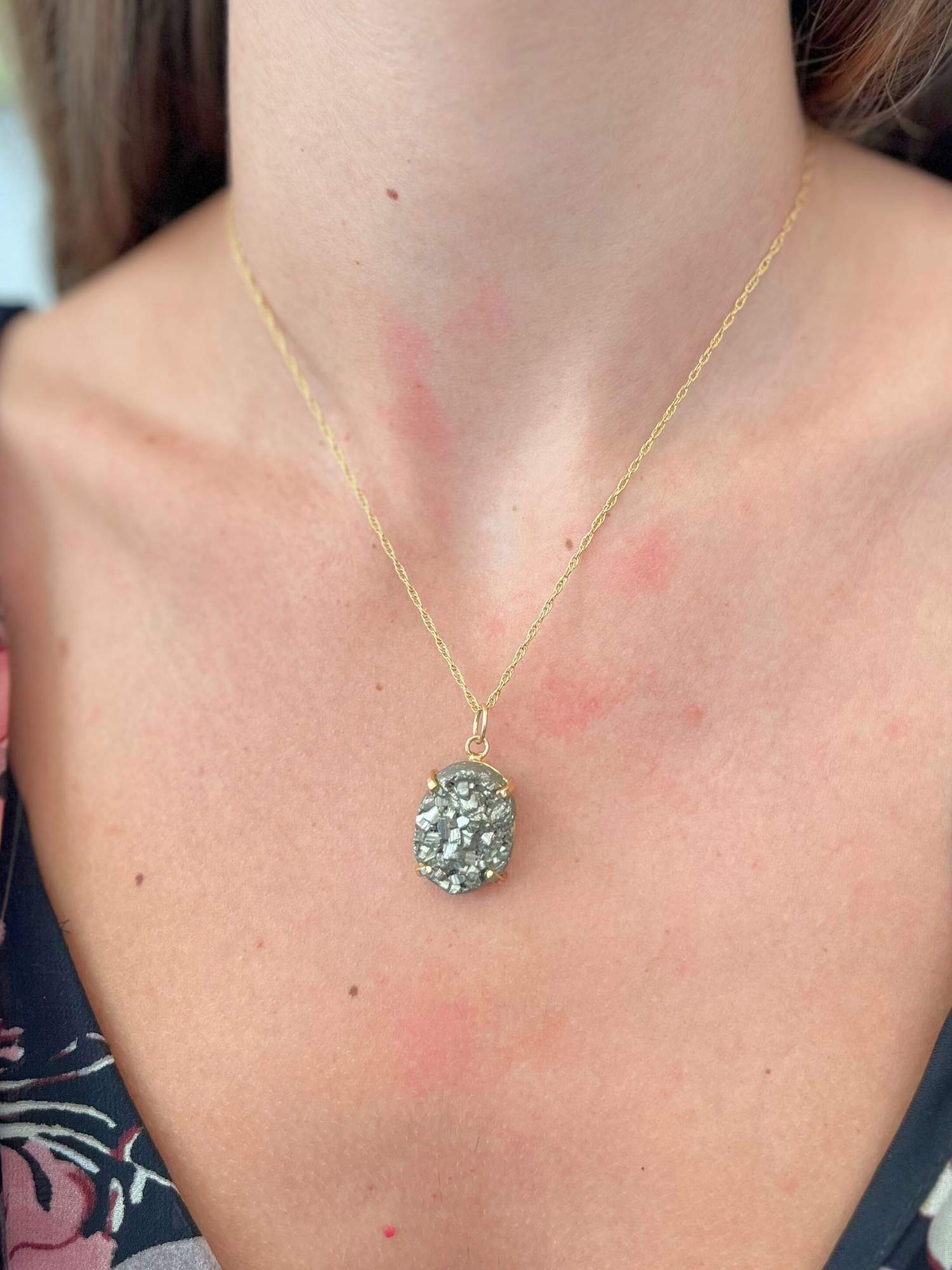 Natural Golden Pyrite Druzy Pendant - Handmade Gemstone Jewelry (2.09 Inch)