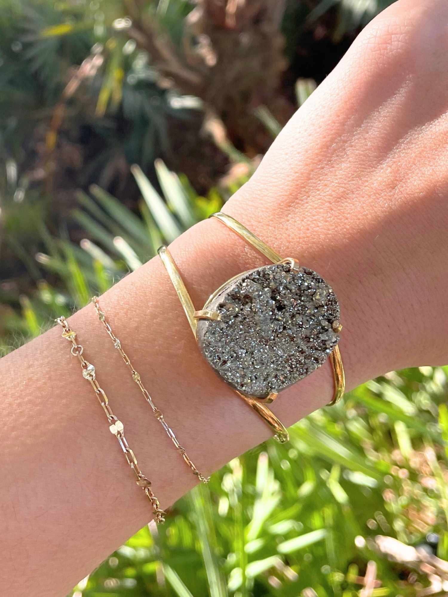 Pyrite Druzy Cuff Bracelet 