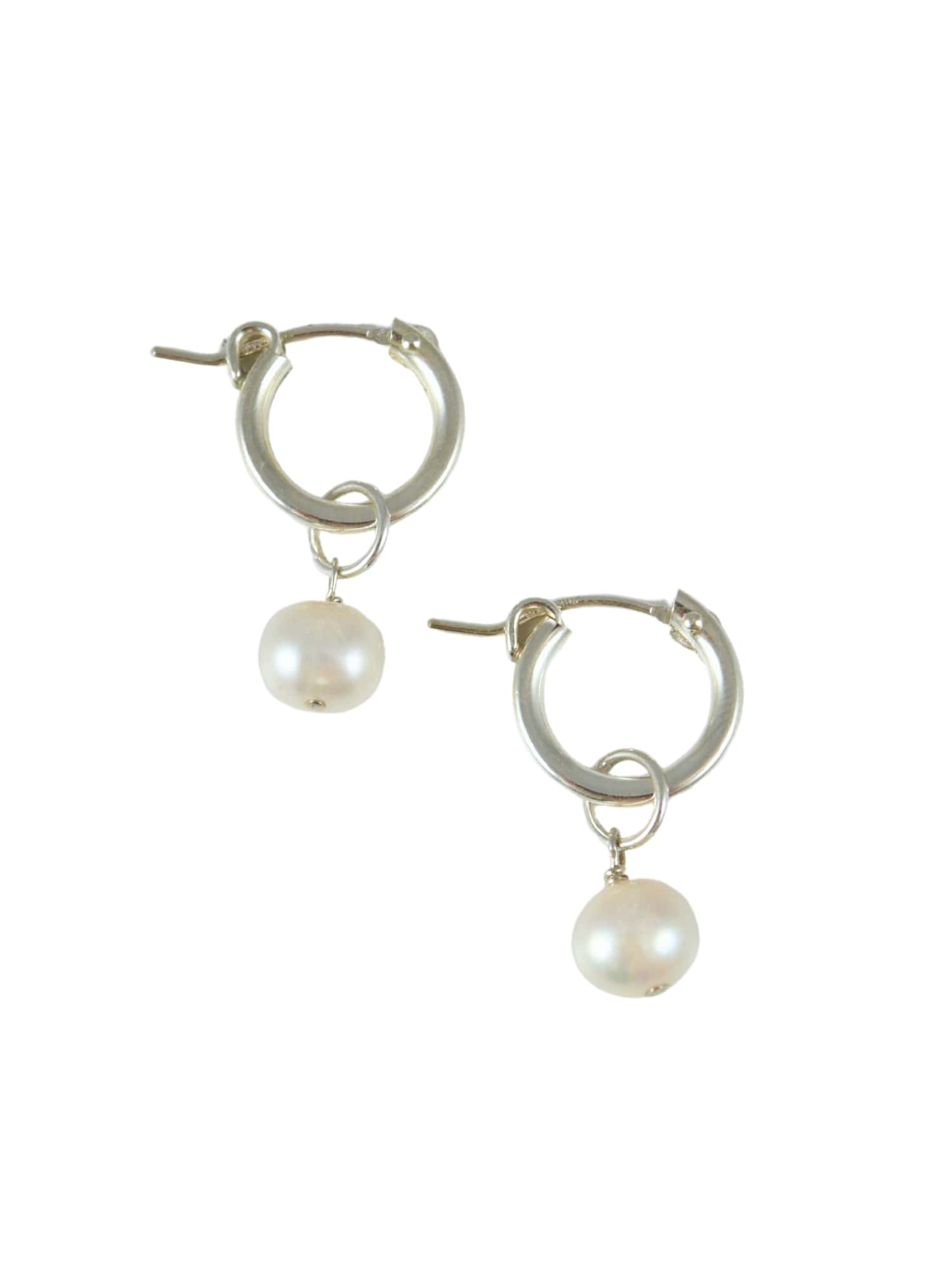 Mini Pearl Charms on sterling silver huggie hoops