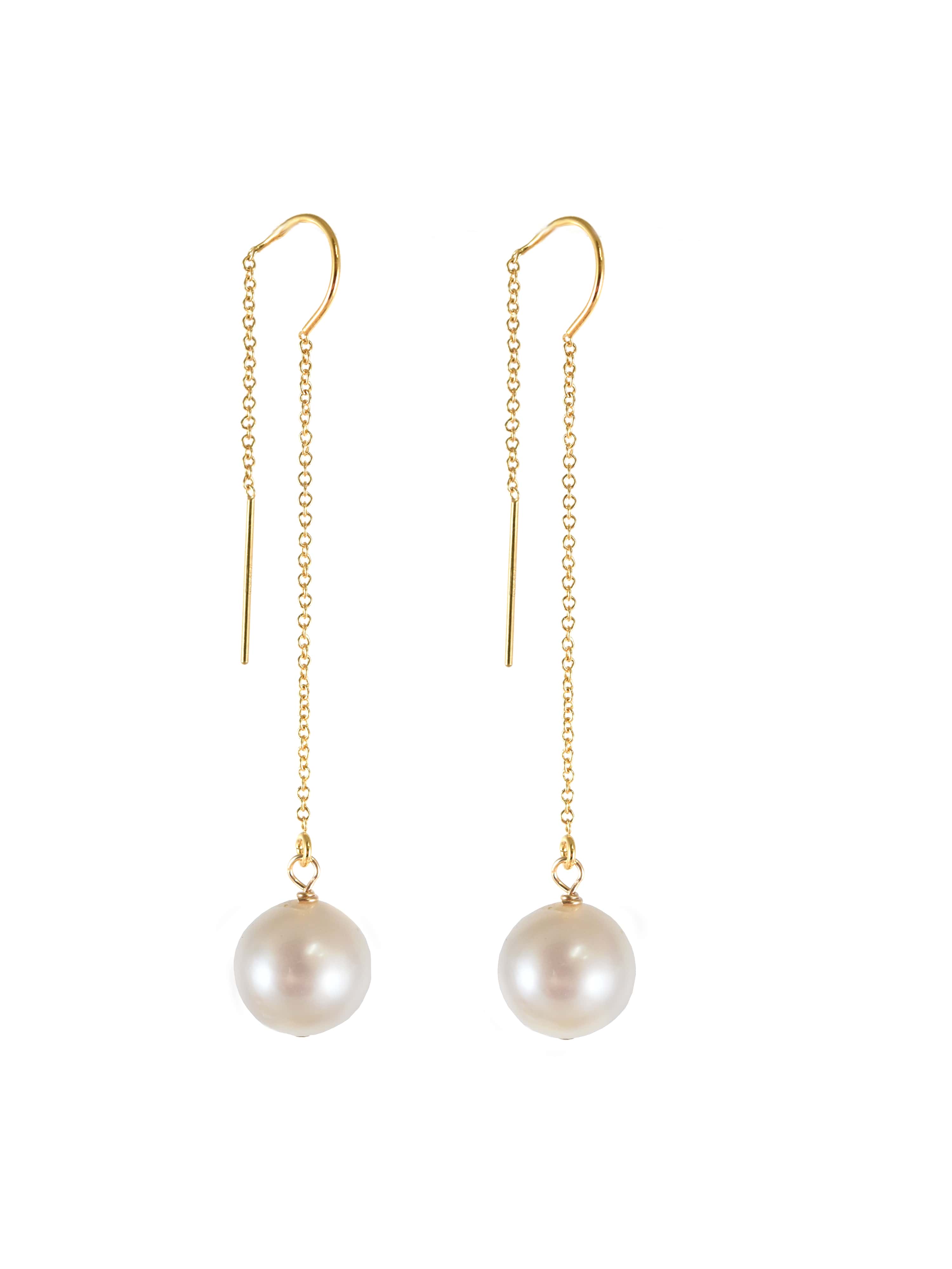 Pearl Threader Earrings in White
