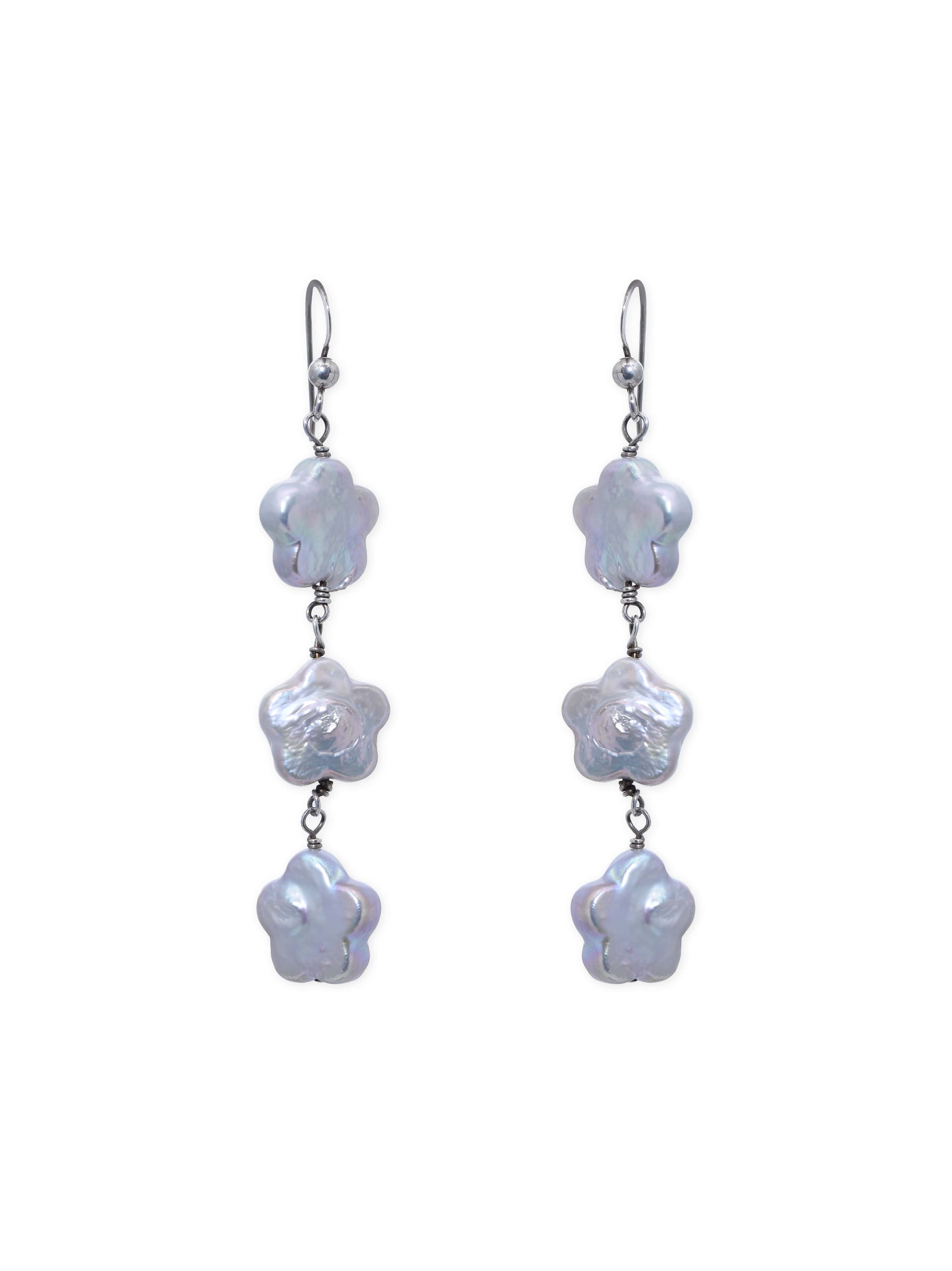 Silver Flower Pearl Earrings