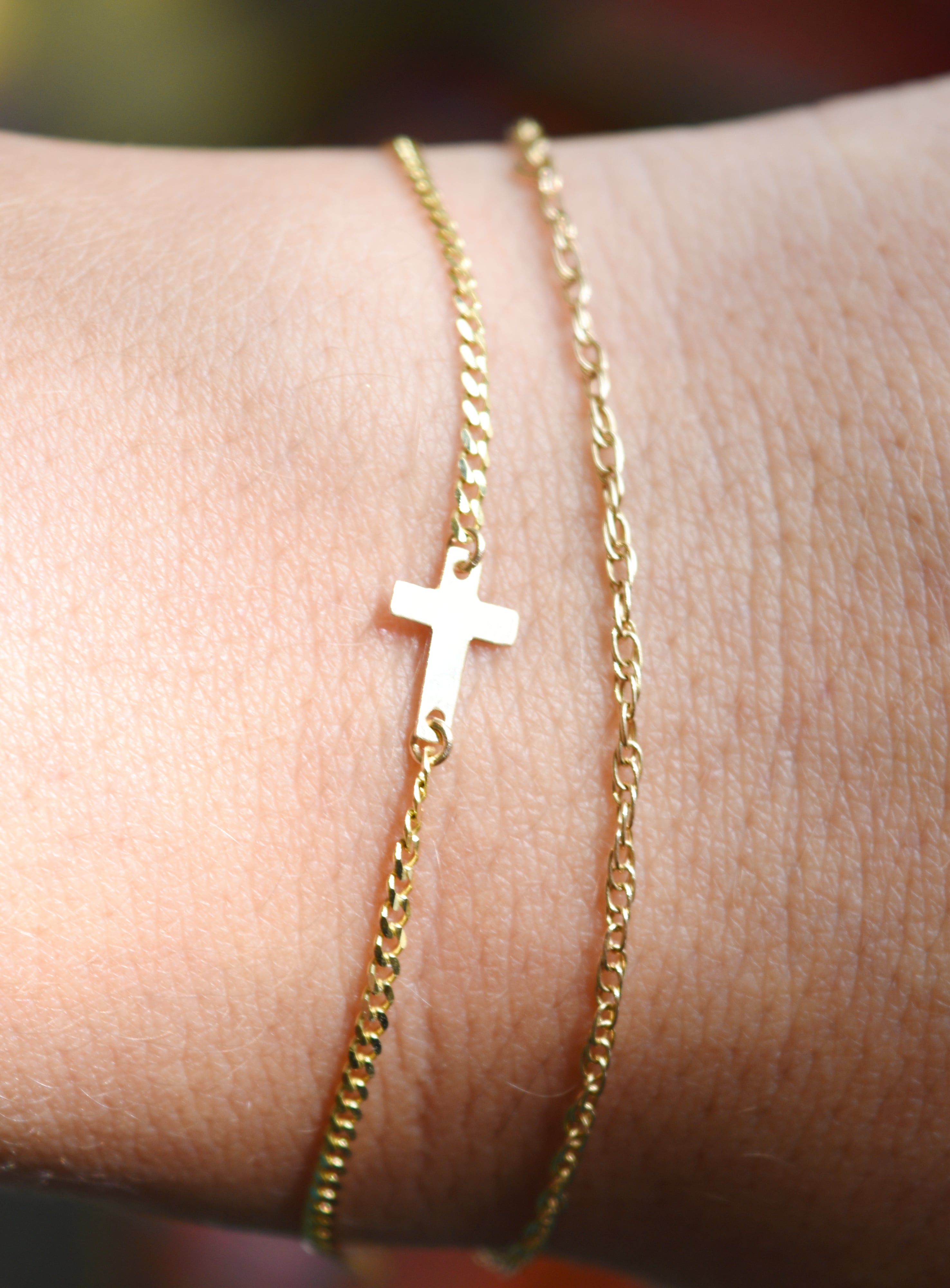 Bicone Inscribed Cross Bracelet - Gold Plated on 925 Sterling Silver