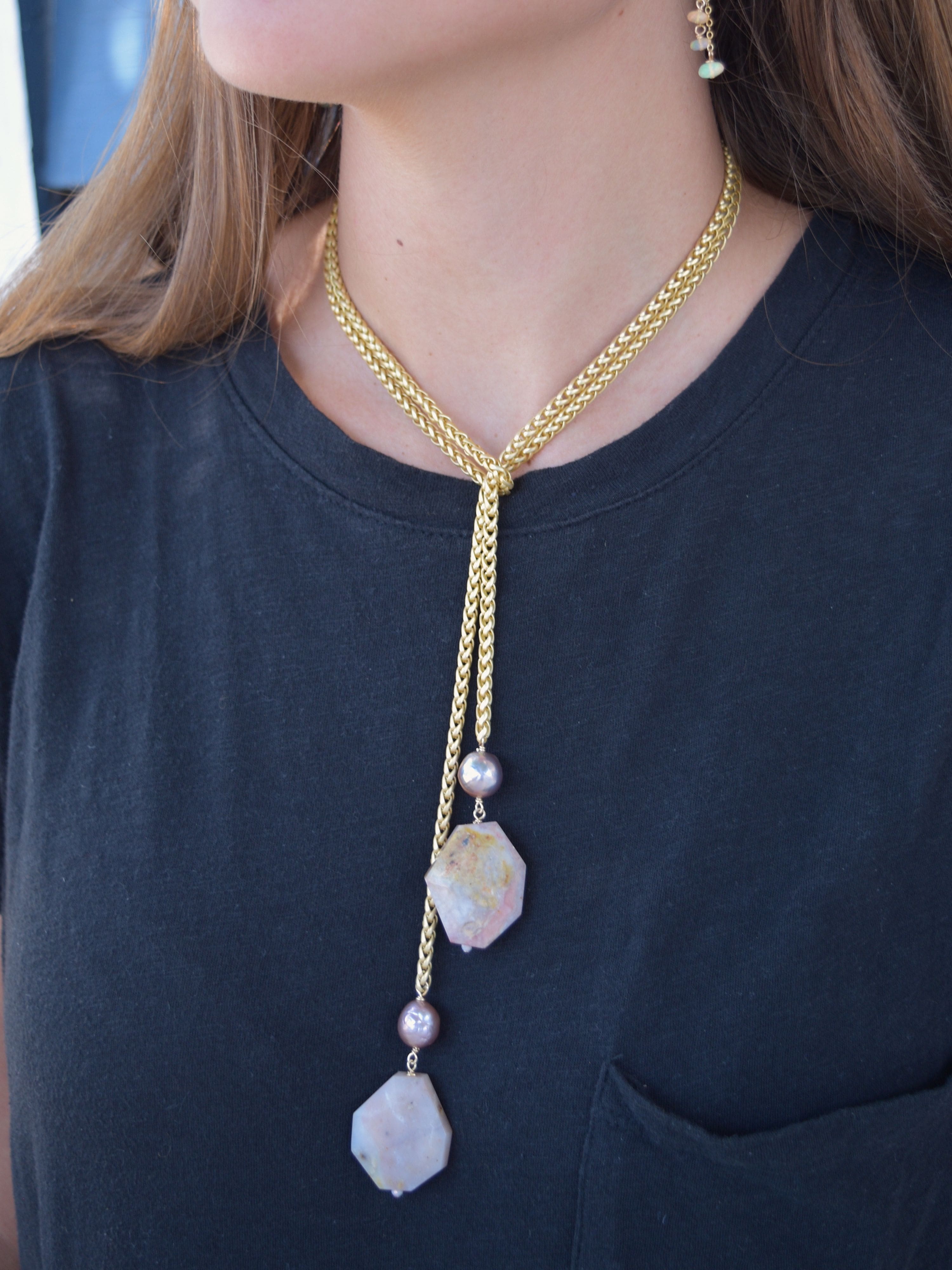 Pink Opal Lariat Necklace